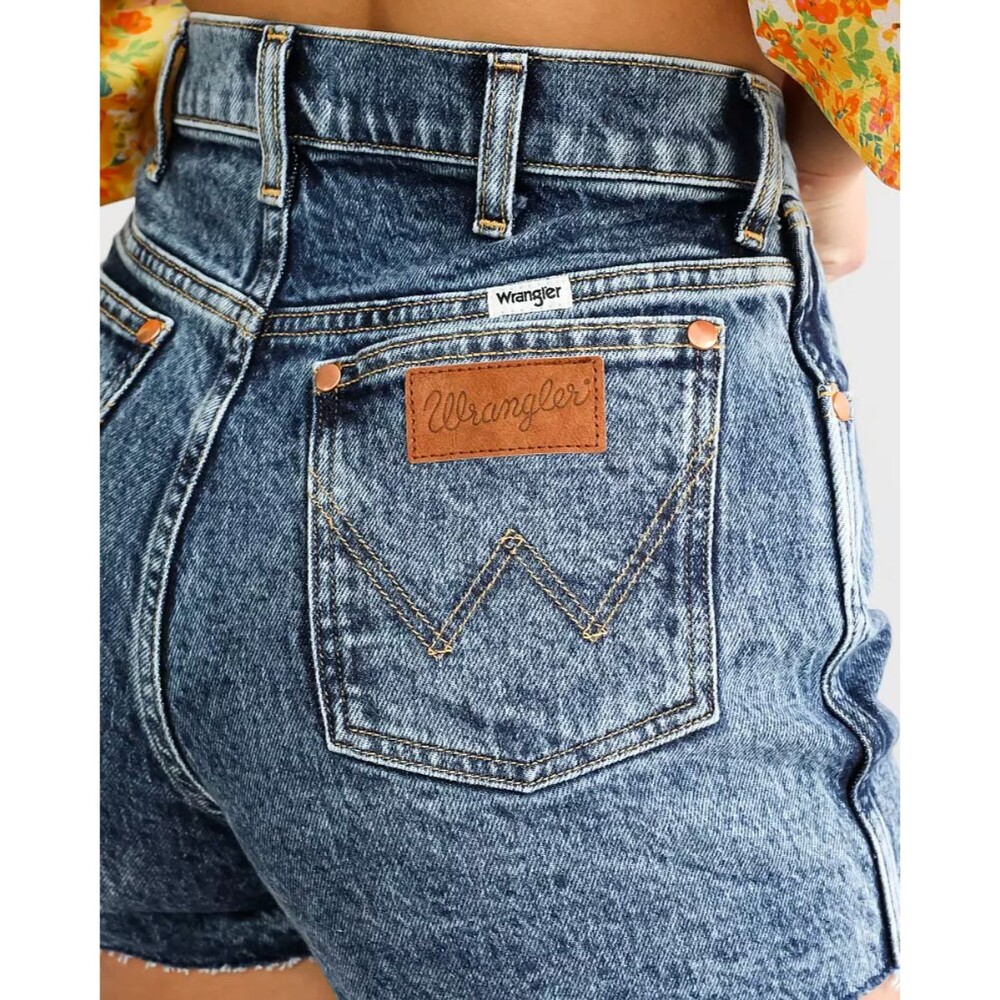 Wrangler Womens Festival Denim Short High Rise Blue Vintage Wash Western New